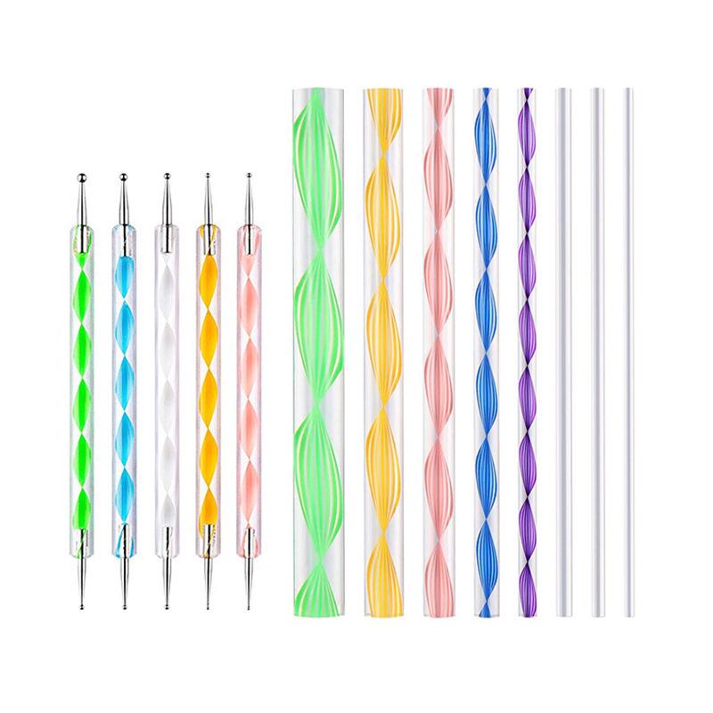 Dual-Ended Nail Art Dotting Pen & Wax Pencil Set - 5 Pieces