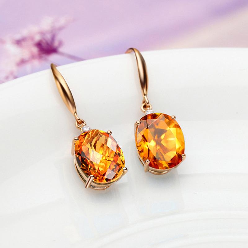 Wish Citrine Long Earrings Women'S 18K Gold Oval Earrings Colored Gemstone Champagne Gold Jewelry