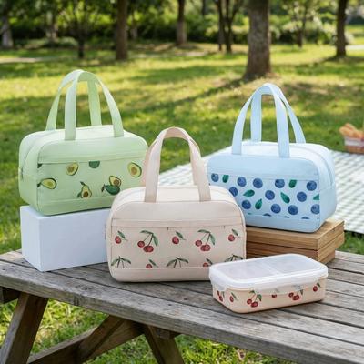 Große Kapazität Obstbedruckte Lunchtasche Auslaufsicher Wasserdicht Thermische Kühltasche mit Reißverschluss Aluminiumfolie Kühlende Handtasche