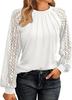 Women's Fashionable Long Sleeve Tops Lace  Ruched T-Shirt Solid Round Neck Blouses Casual Top
