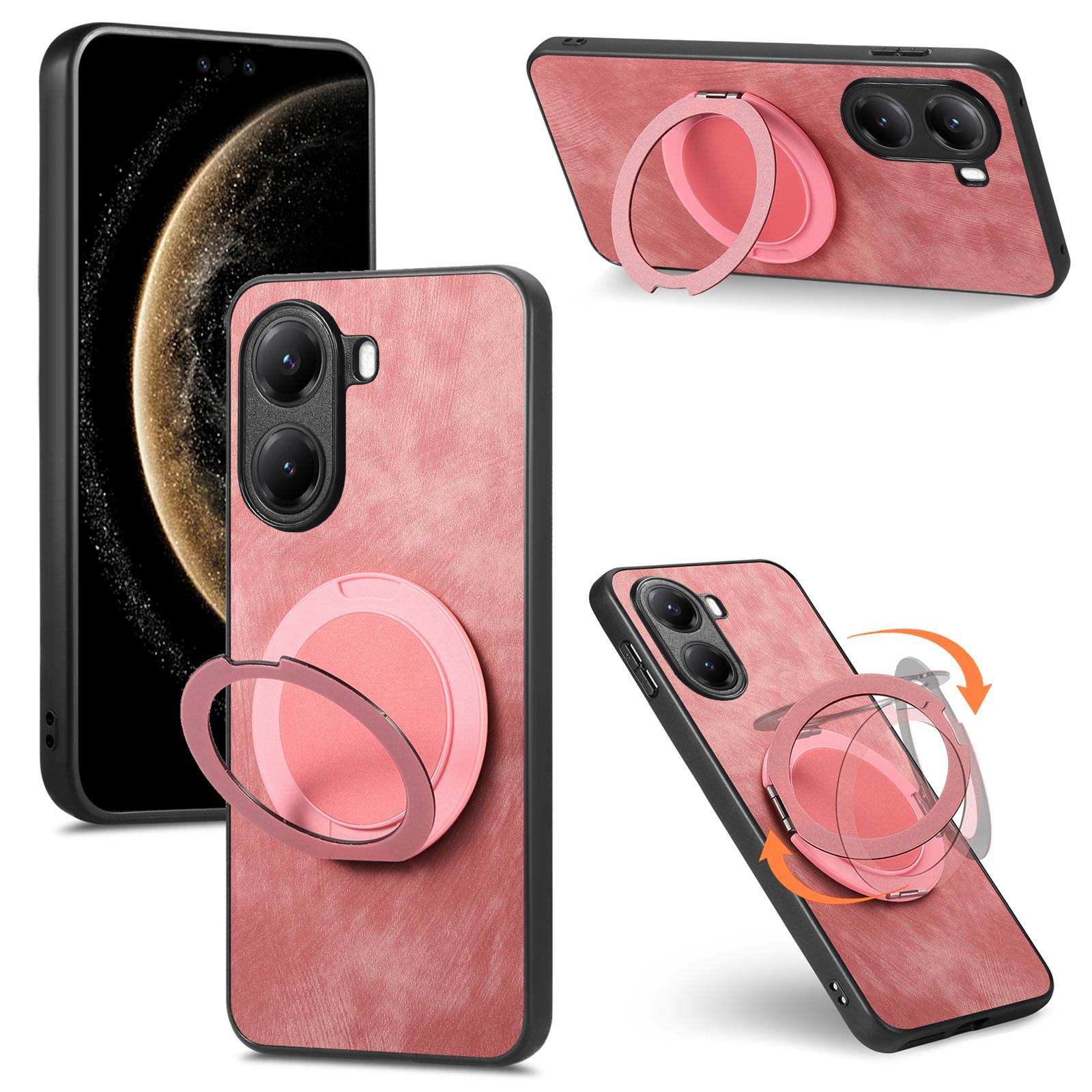 

For Xiaomi Poco X7 Pro 5G/Xiaomi Redmi Turbo 4 5G Phone Case with Rotating Kickstand Stress Relief Retro Leather Back Cover Pink