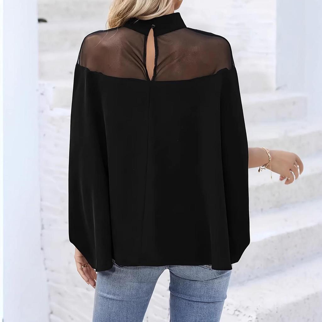 Plus Size Elegant Chiffon Split Sleeve Stand Collar Shirt