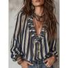 TIFICY Blusas e camisas femininas casuais primavera outono com estampa listrada e manga comprida e decote em V