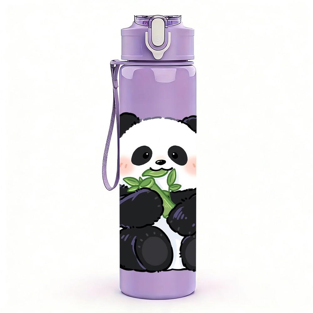 1PC Cute Panda Bear Cartoon Animal Print 750ml Color Plastic Sports Water Bottle Leakproof Flip Straw Lid Suitable for Sports Office Home Use