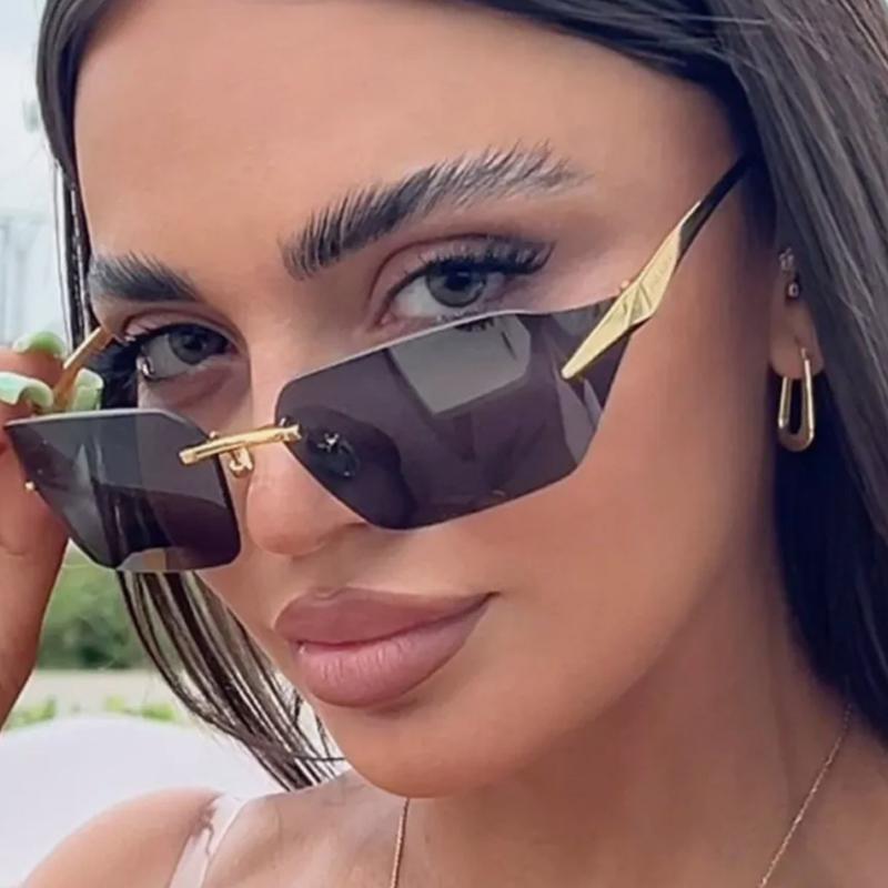 Protective Glasses 2pcs Frameless Metal Frame Sunglasses Steampunk Fashion Simple Style Sun Glasses Vacation Beach UV400 Eyewear