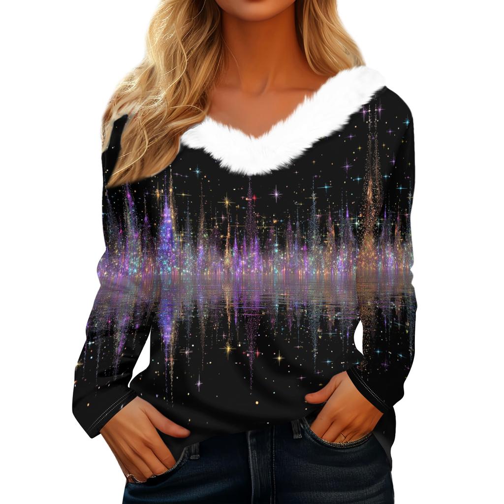 Long Sleeve Shirts For Women Cute Tops Christmas Prints Tees Blouses Casual Plus Size Basic Tops Pullover