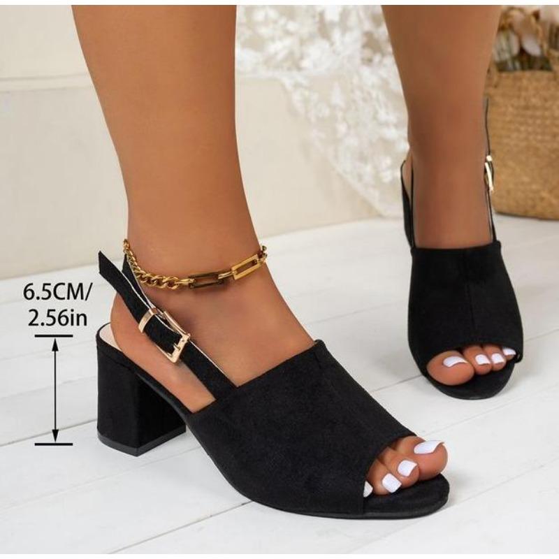 

Fashion Women s Suede Thick Heel Sandals Summer New Style Round Head Shallow Mouth Line with Anti-slip Wear-resistant High Heels pumps 43
