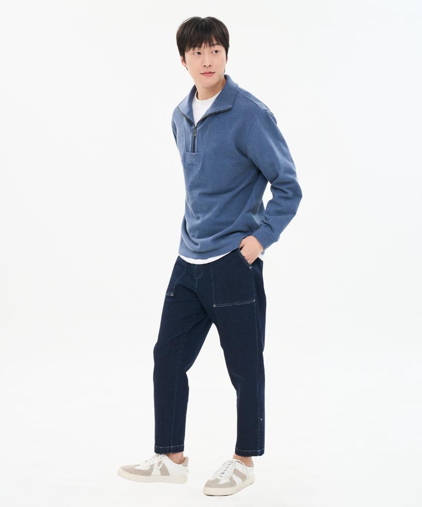 CUSTOMUS Men'S Pigment Heavy 100% Cotton Terry Half Zip Sweatshirt Cxs26Skmt203 Blu