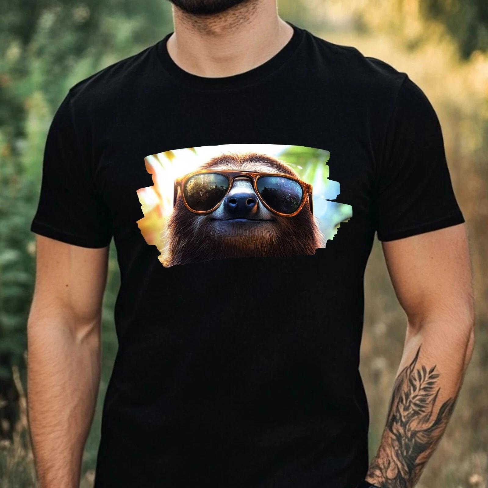 T-Shirt Herren Faultier mit Sonnenbrille Motiv Baumwolle Größe XS bis 5XL XL