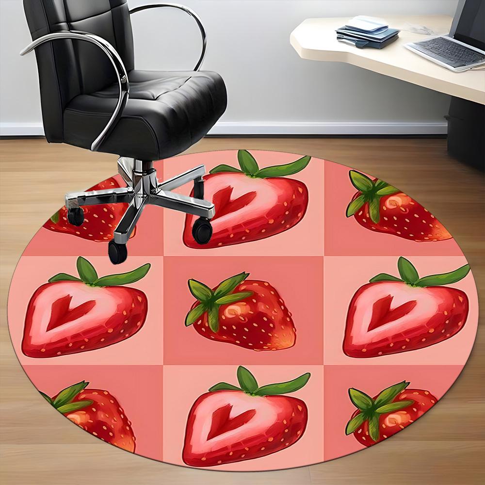 1PC Strawberry Heart Pattern Office Round Area Rug, Mat Suitable For Office, Under Office Chairs Bedroom Living Room Home Decor, Room Deco