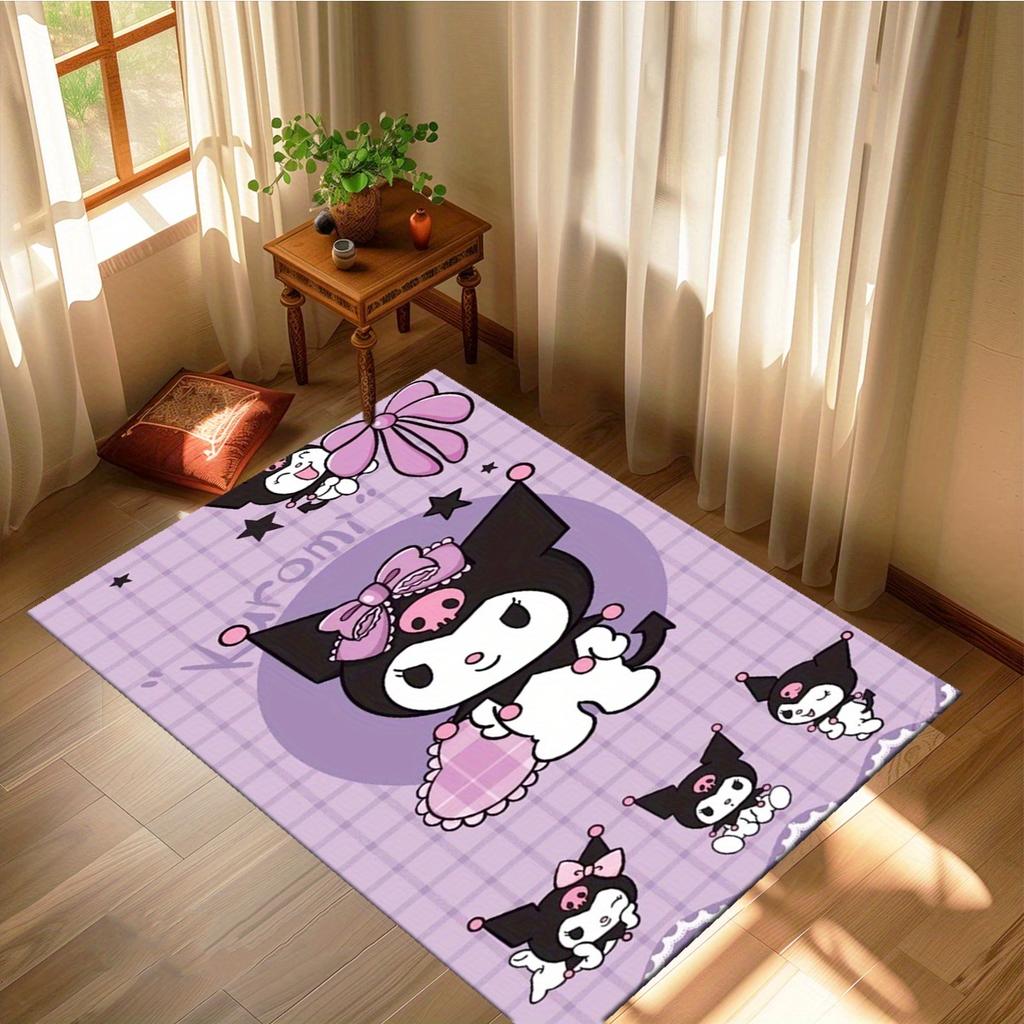 1pc Kuromi Sanrio Pattern Rug,800g/m2 Crystal Velvet,Soft and Comfortable 3D Printed Decorative Rugs for Living Room,Bedroom,Corridor & Matt