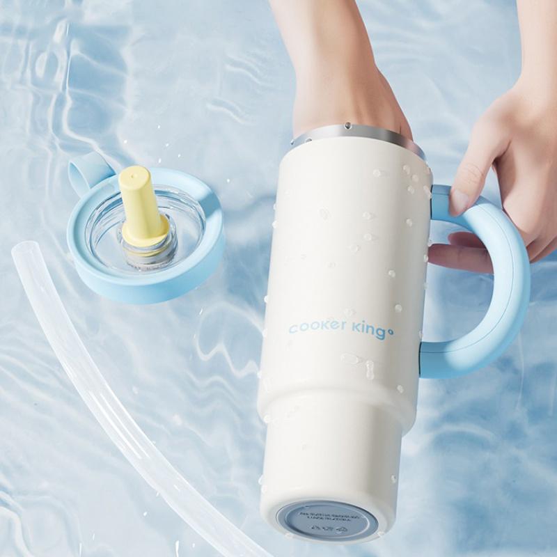 COOKER KING 1050ML Stainless Steel Vacuum Flask Large Capacity Thermos Cup with Straw Car Cup Leak-proof Keep Hot&Cold Drinkware