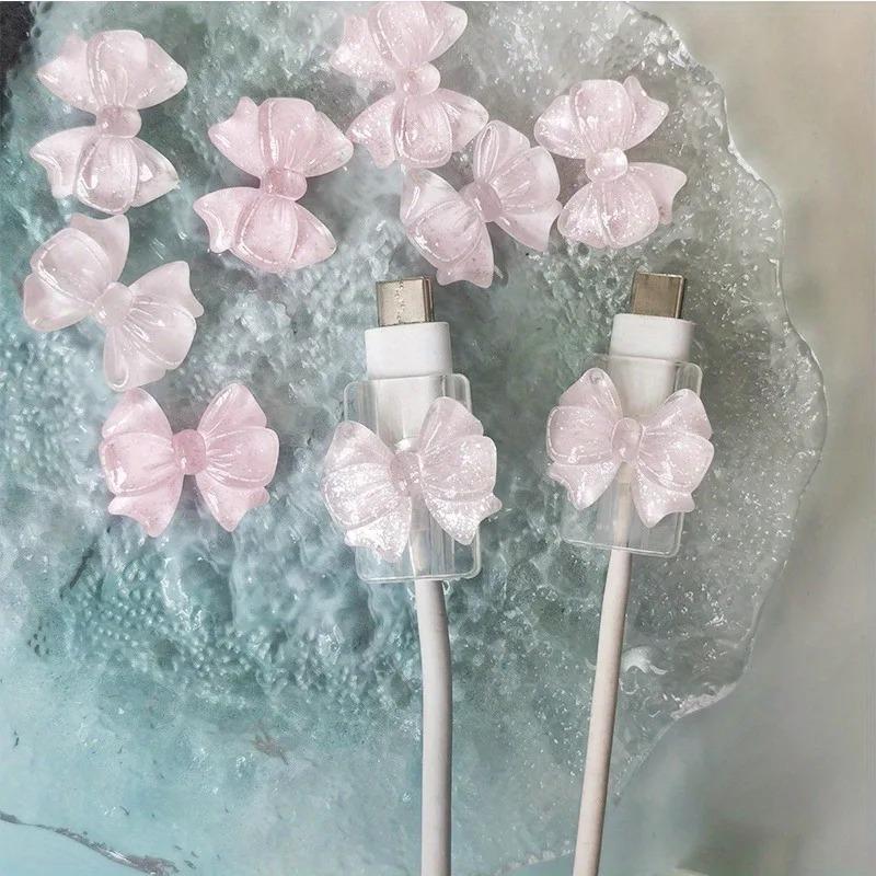 2 Pieces Beautiful Bow Silicone Charger Cable Protective Cover Cable Holder Clip Anti-break Transparent Cord Cover Wrap
