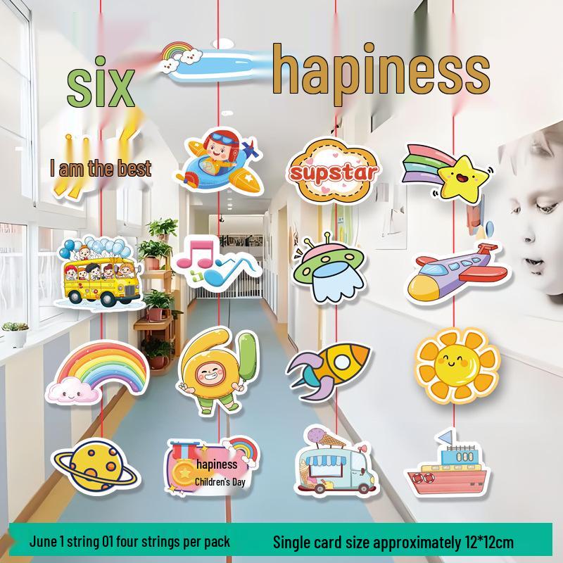 Children's Day Classroom Decorations: Cartoon Flag Banners for Kindergarten Activities