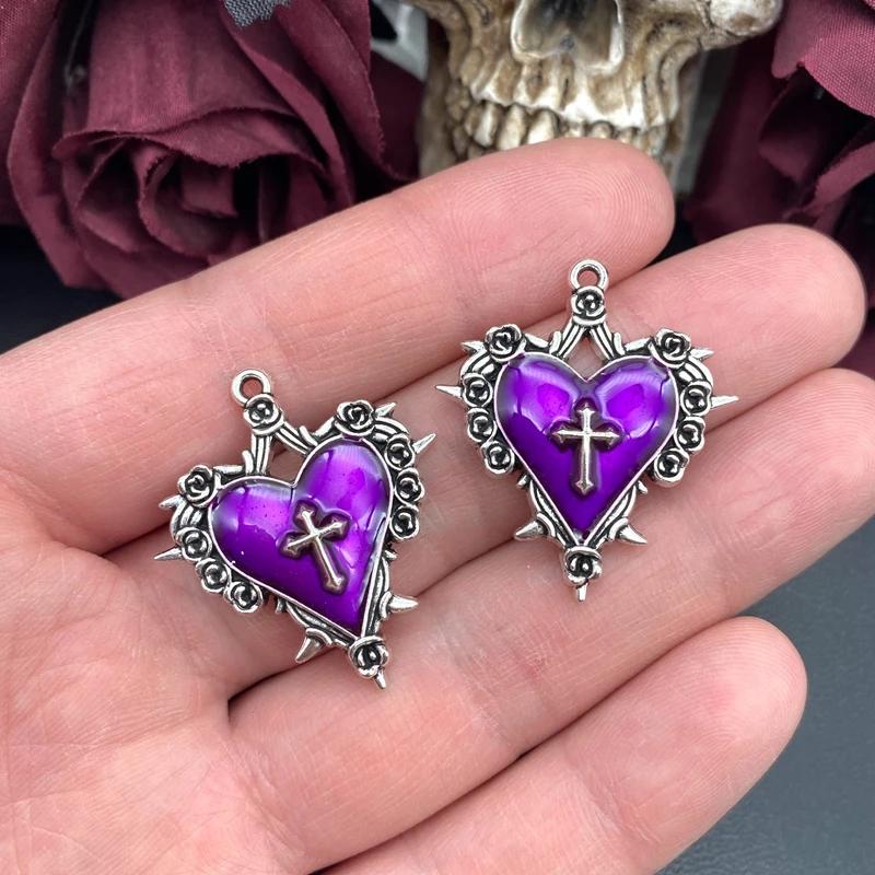

2PCS Thorn Rose Cross Heart Charms Enamel Halloween Pendant Designer Charms Fit Jewelry Making DIY Jewelry