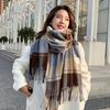 Women Winter Scarf Color Matching Tassel Wide Long Plaid Print Thick Sock Warm Windproof Decorative Washable Lady Neck Wrap Shawl