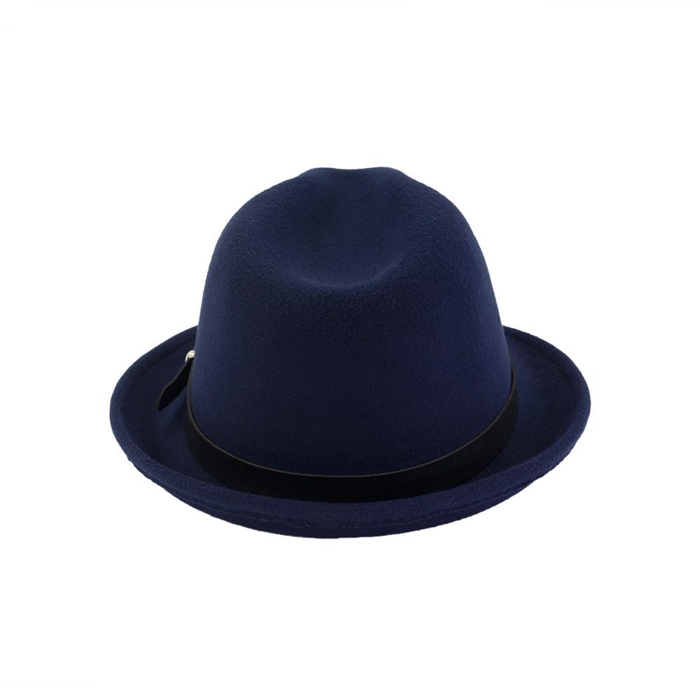 Yuhong Bowler Derby Wool Felt Fedora Hat Short Brim Jazz Hat With Belt