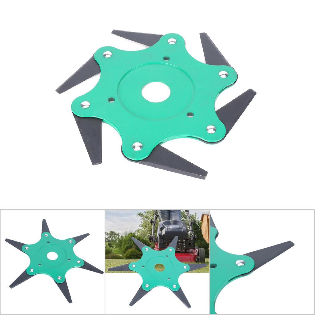 6 Teeth Brush Cutter Steel Blade 65mn Agricultural Lawn Mower Grass Trimmer Eater Head (Green)