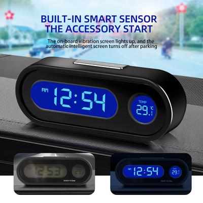 Orologio digitale compatto per auto - Luminoso con retroilluminazione LCD - Termometro, display dell'ora, accessorio interno per auto
