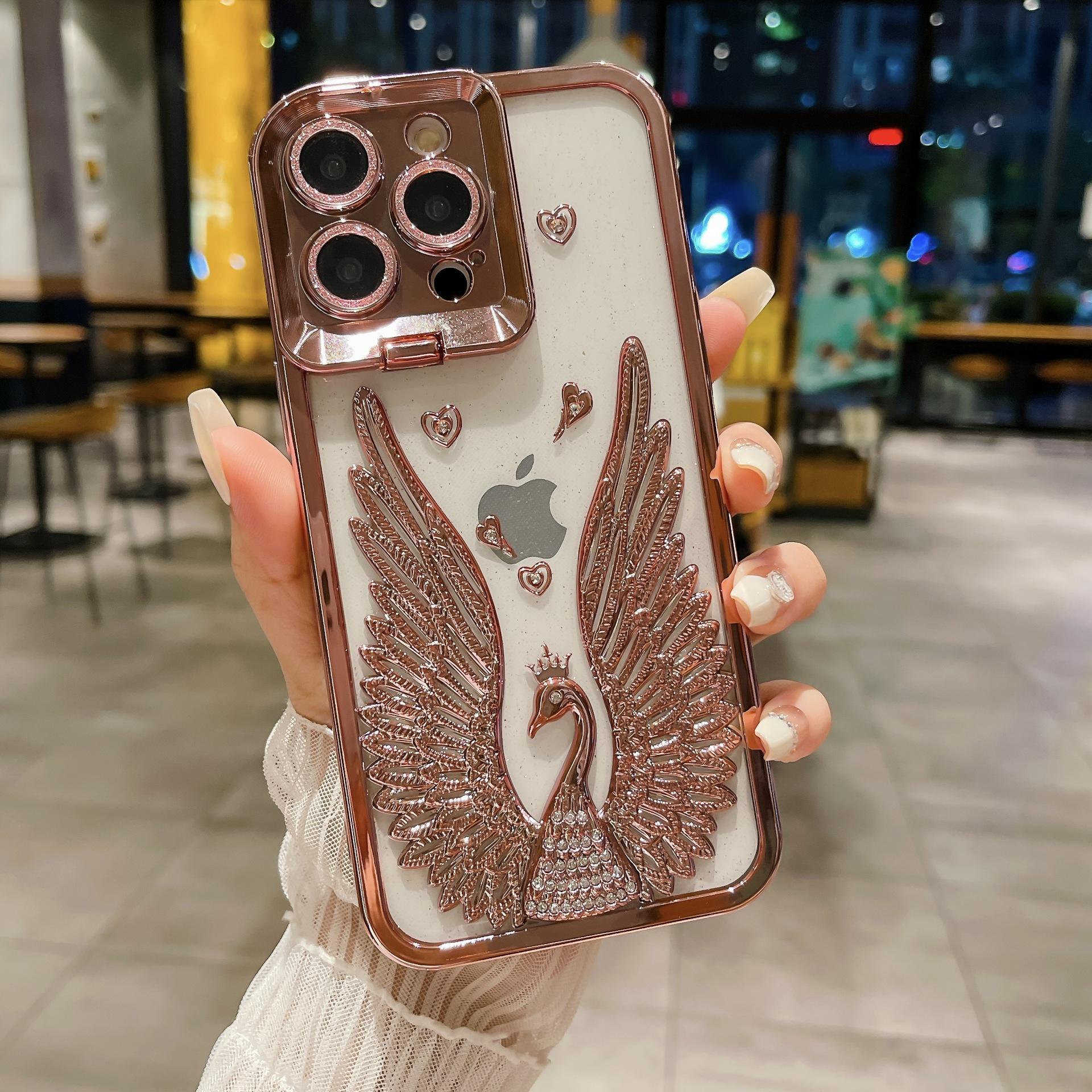 

Пылезащитная пленка для объектива с блестками, подставка, подходит для мобильного чехла iPhone 16PRO, крылья ангела, защитный чехол в виде лебедя для Apple 15 MATE60