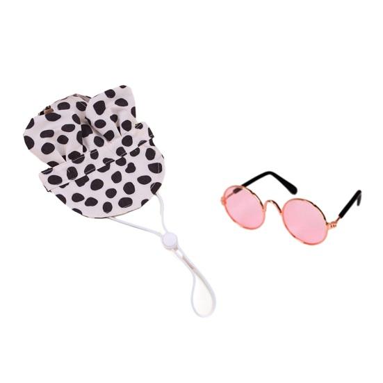 Pet Baseball Cap with Ear Holes Adjustable Cat Sun Protection Hat with Collar/Glasses Accessories for Smalls Cats Dogs