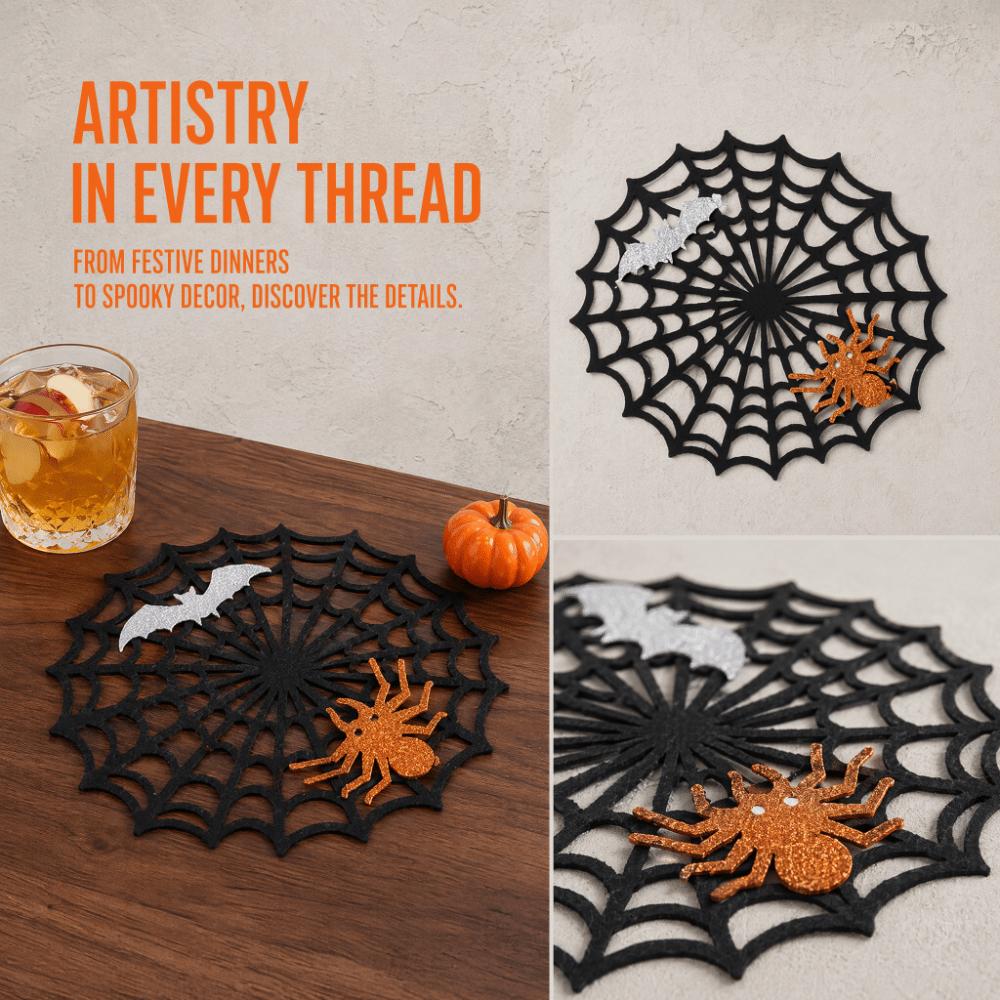 Non-slip Spider Web Coaster Hollow Out Felt Cup Mat Bat Halloween Spider Web Placemat  Party