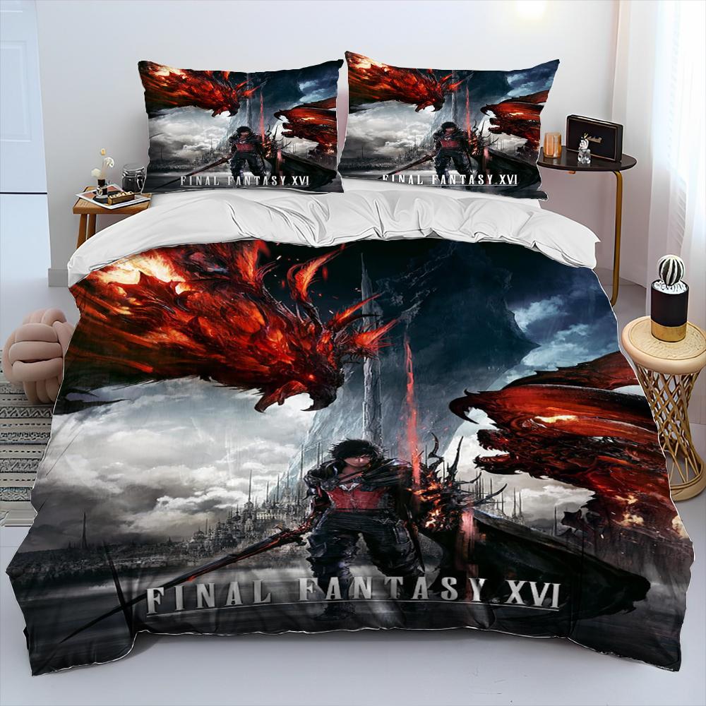 Final Fantasy Series Games Cartoon Comforter Bedding Set,Duvet Cover Bed Set Quilt Cover Pillowcase,king Queen Size Bedding Set