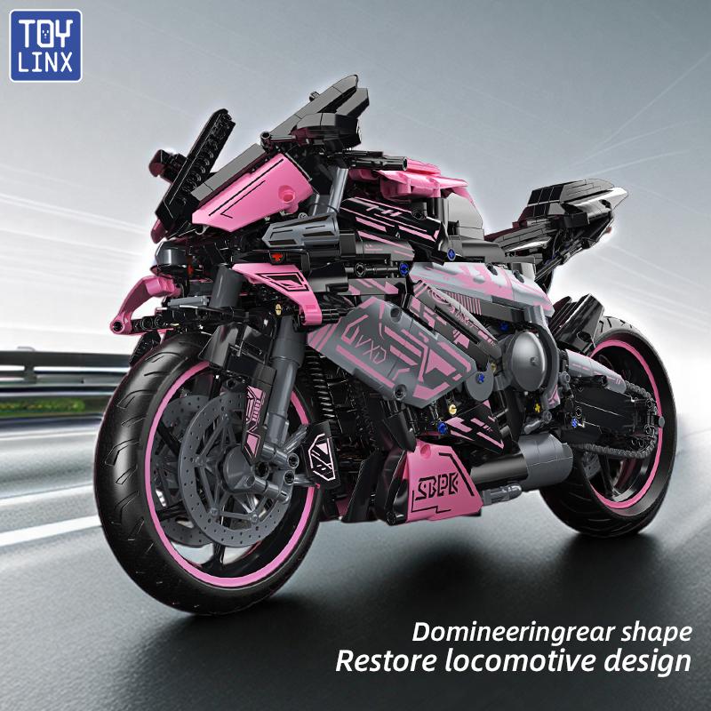 Cyberpunk Pink Motorcycle Desktop Decorations 2045PCS Racing Building Block Model  Kid Toys Christmas Easter Festive Gift Giving