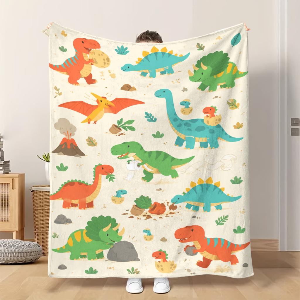 1pc Flannel Blanket Adorable Dinosaur Activities Lightweight Soft Comfortable And Warm Shawl/Nap Blanket/Sofa Blanket Suitable for