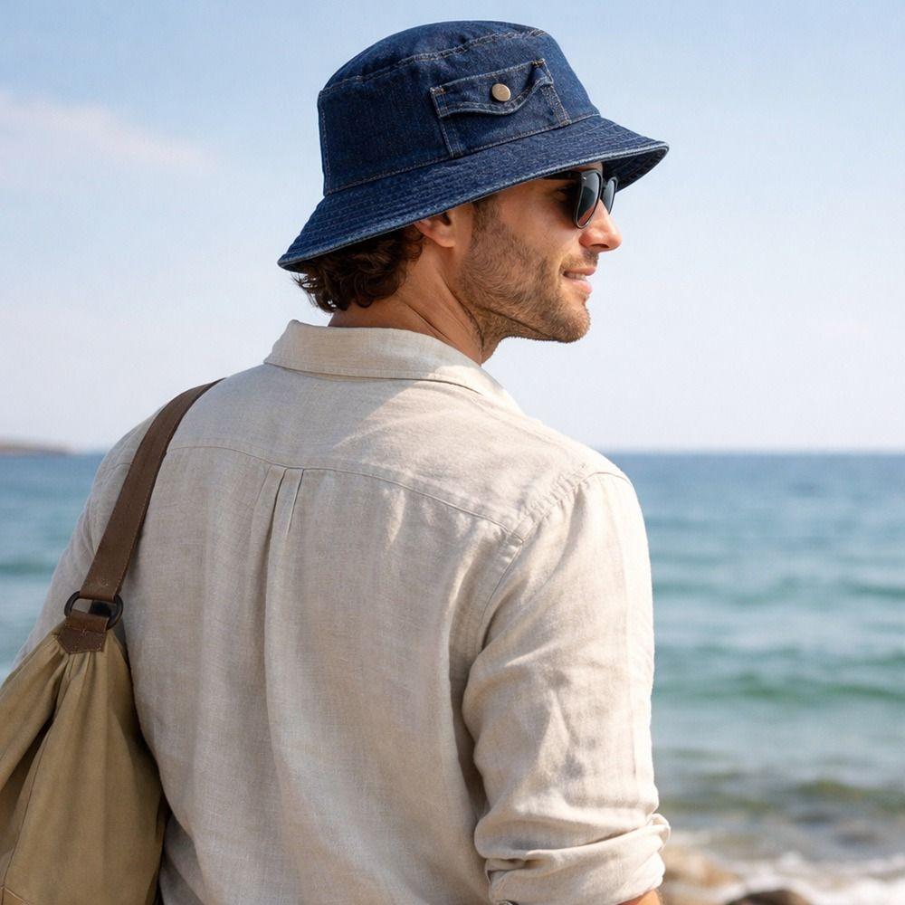 Fashion Cotton Denim Bucket Hat Sun Protection Casual Sun Cap Breathable Panama Hat Fishing