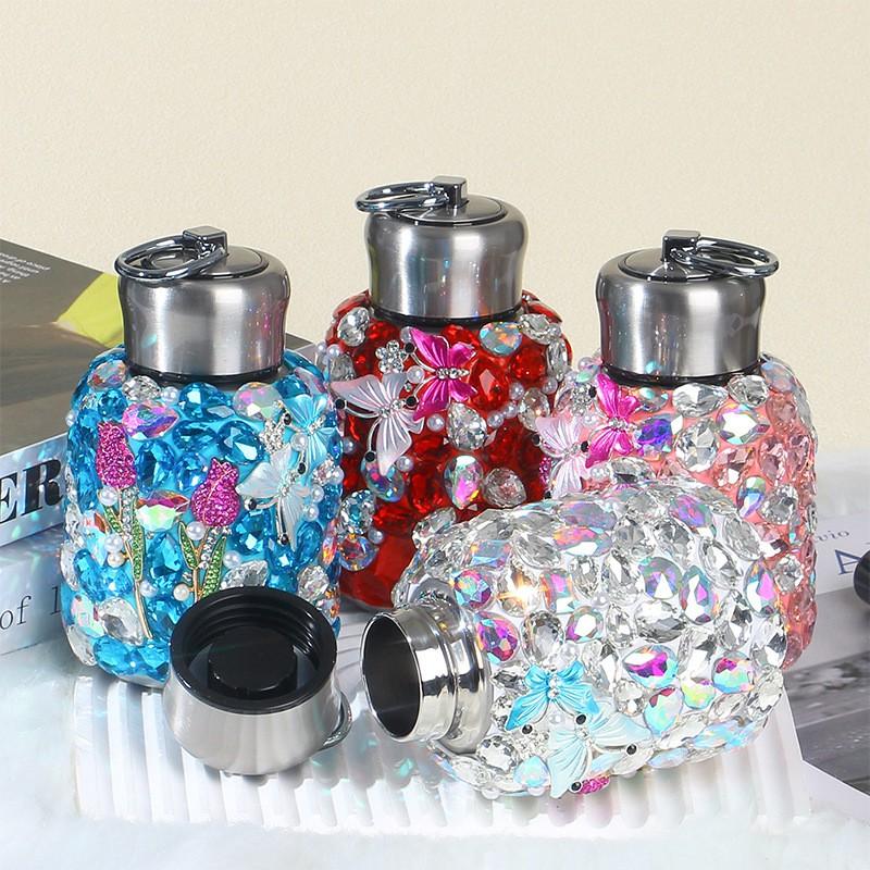 Stainless Steel Insulated Tumbler With Crystal Rhinestones - Trendy Large Capacity Car Cup Office Travel