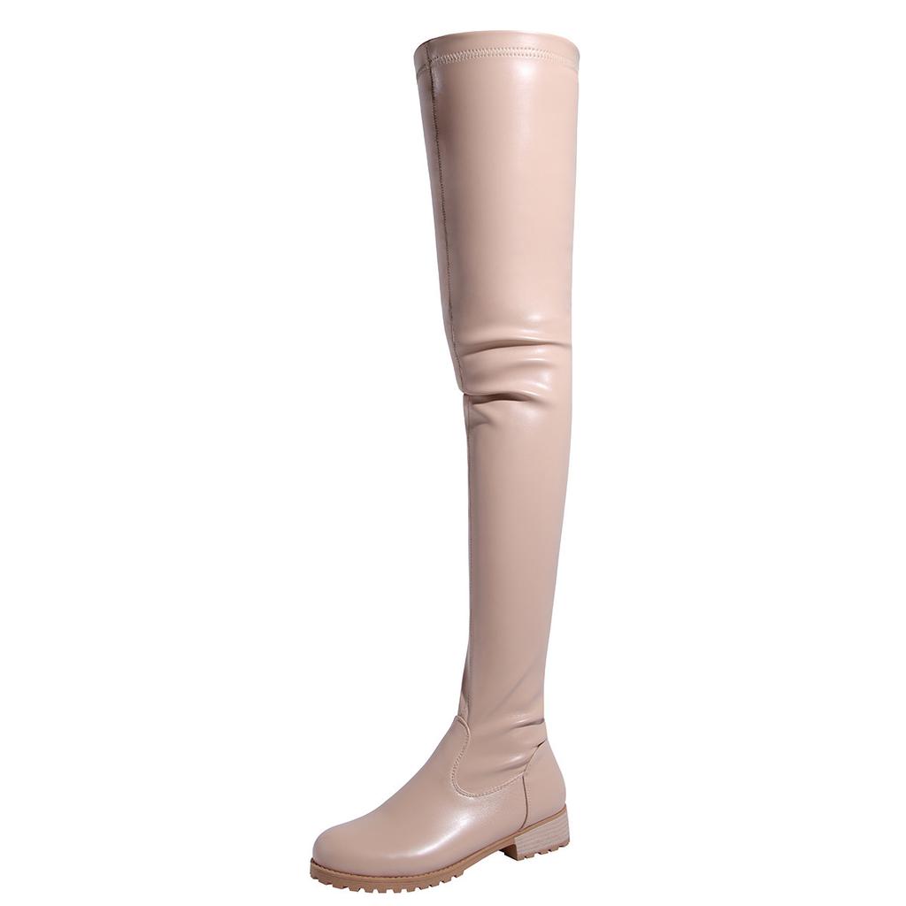 Sexy Women Over Knee Boots Girls High Heel Boots Pleated Patent Leather Round Toe Zip Shoes Plus Size Shoes