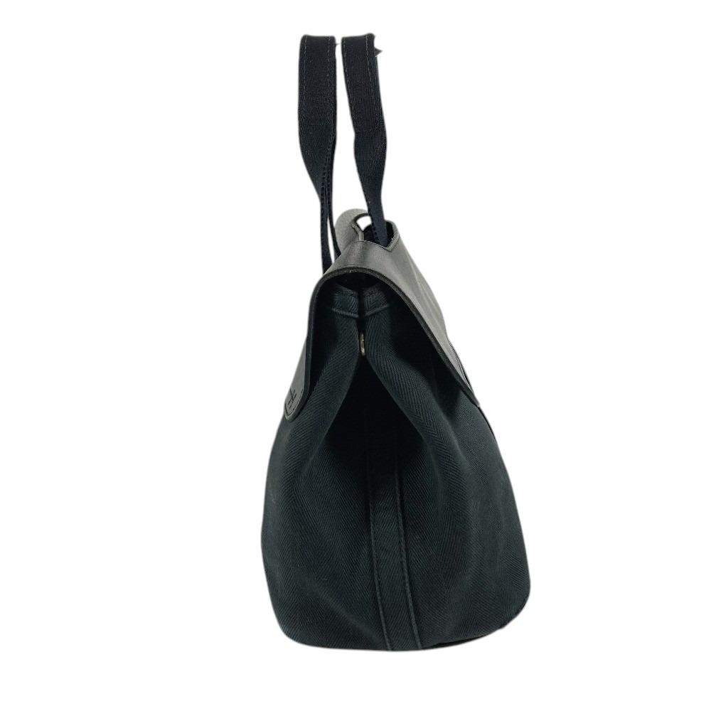 HERMES Valparaiso PM Tote Bag Flap Bag Hand Bag cotton / Leather Black
