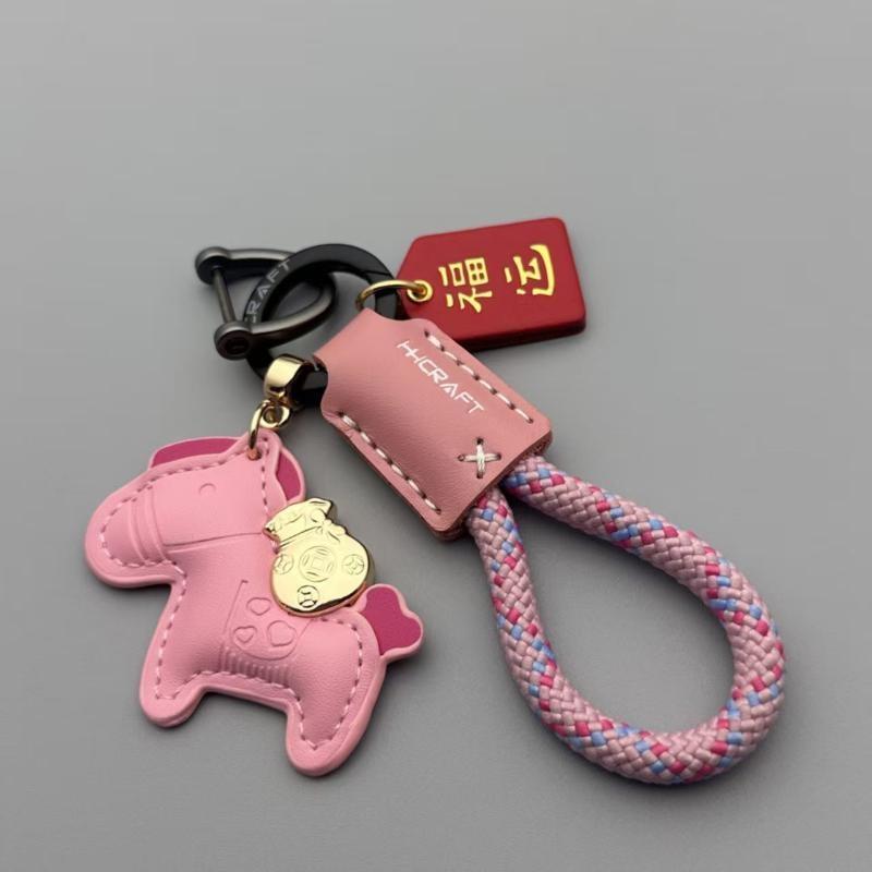 Cute Pony Keychain With Long-lasting Braided Strap Shiny Gold Lucky Pendant Key Ring for Christmas Holiday Gifts