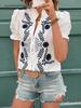 Spring/Summer Women's Puff Sleeve Cotton Embroidered Button Cardigan Top