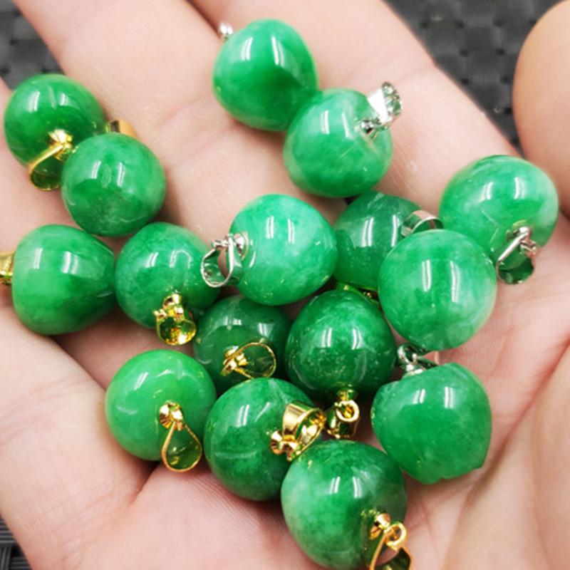 Bright Green Jade Apple Pendant Necklace Silver Clasp 11*13mm