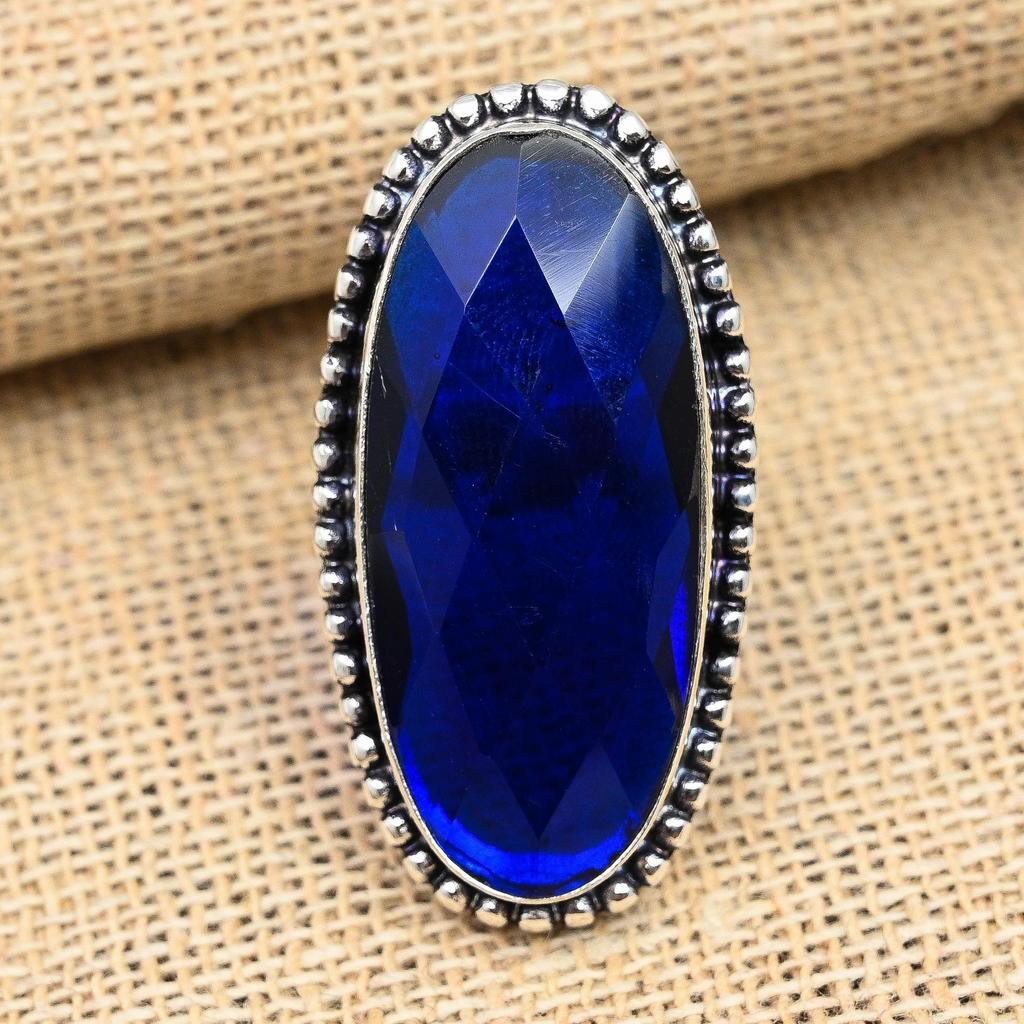 Blauer Saphir-Edelstein, 925er-Sterlingsilber, handgefertigt, erstaunlicher Schmuckring