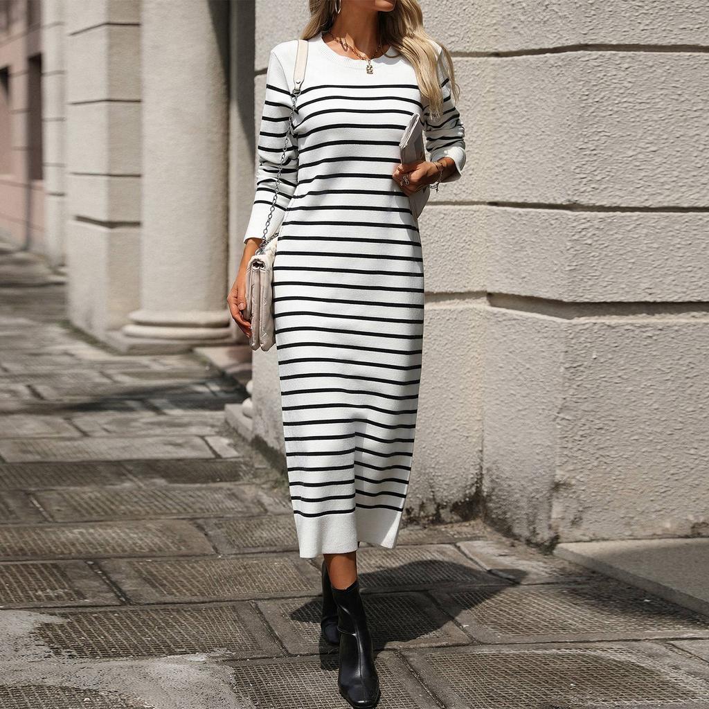 Women's Fashionable Casual  Striped Knitwear Dress