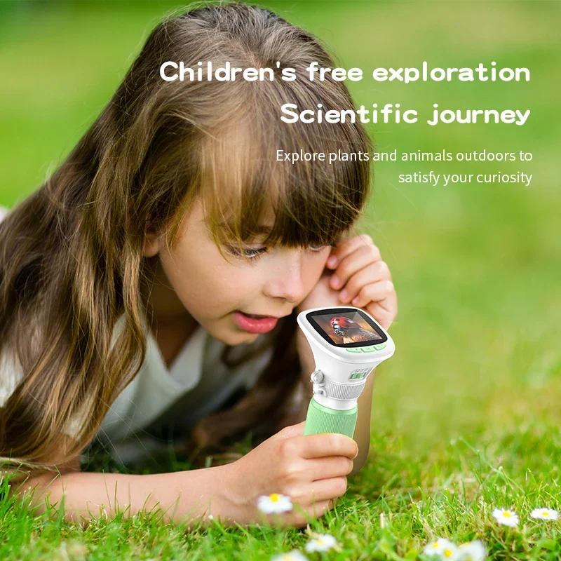Kids Handheld Microscope with Rotating Focus and 2.4-inch High-definition Screen for Outdoor 1000x Children's Science Microscope
