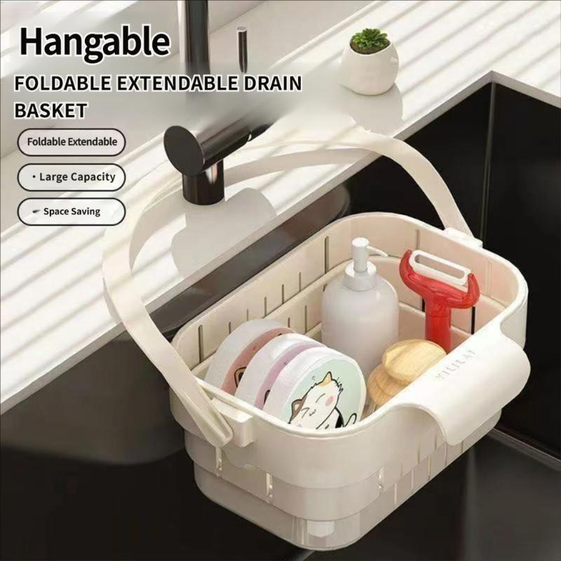 Hanging Sink Storage Basket, Expandable Drain Basket Set for Sink-Side Draining, Produce Washing, and Sponge Storage, Space-Saving Plastic Design, Set
