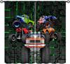 Monster Truck Curtains Boys Cartoon Red Blue Car Game Cool Racing Window Kids Bedroom Living Room Playroom Curtain For Sitting Made Of Polyester