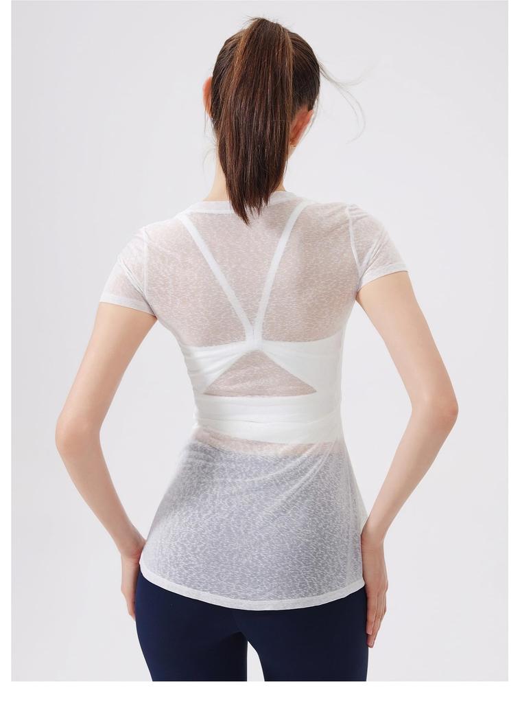 SEYIXU Slim Fit Short Sleeve Yoga Gym Yoga Sexy Perfect for and More A Type Women's Top, Mid-Length, Sheer, Wear, Fitness, Figure-Concealing, T-Shirt,