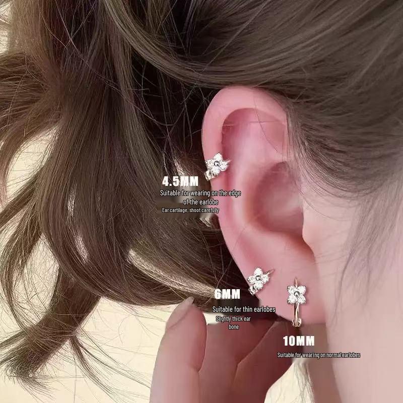 Ins Edge Four-Leaf Clover Micro-Inlaid Stud Ear Cuff Earrings: Shiny and Trendy Ear Bone Design