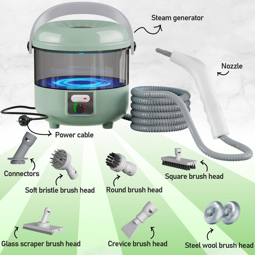 Handheld Steam Cleaner, 2500W Powerful Steam Cleaner with 6 Brush Heads, Multi-Purpose Cleaner for Deep Cleaning Upholstery, Car, Kitchen, Bathroom