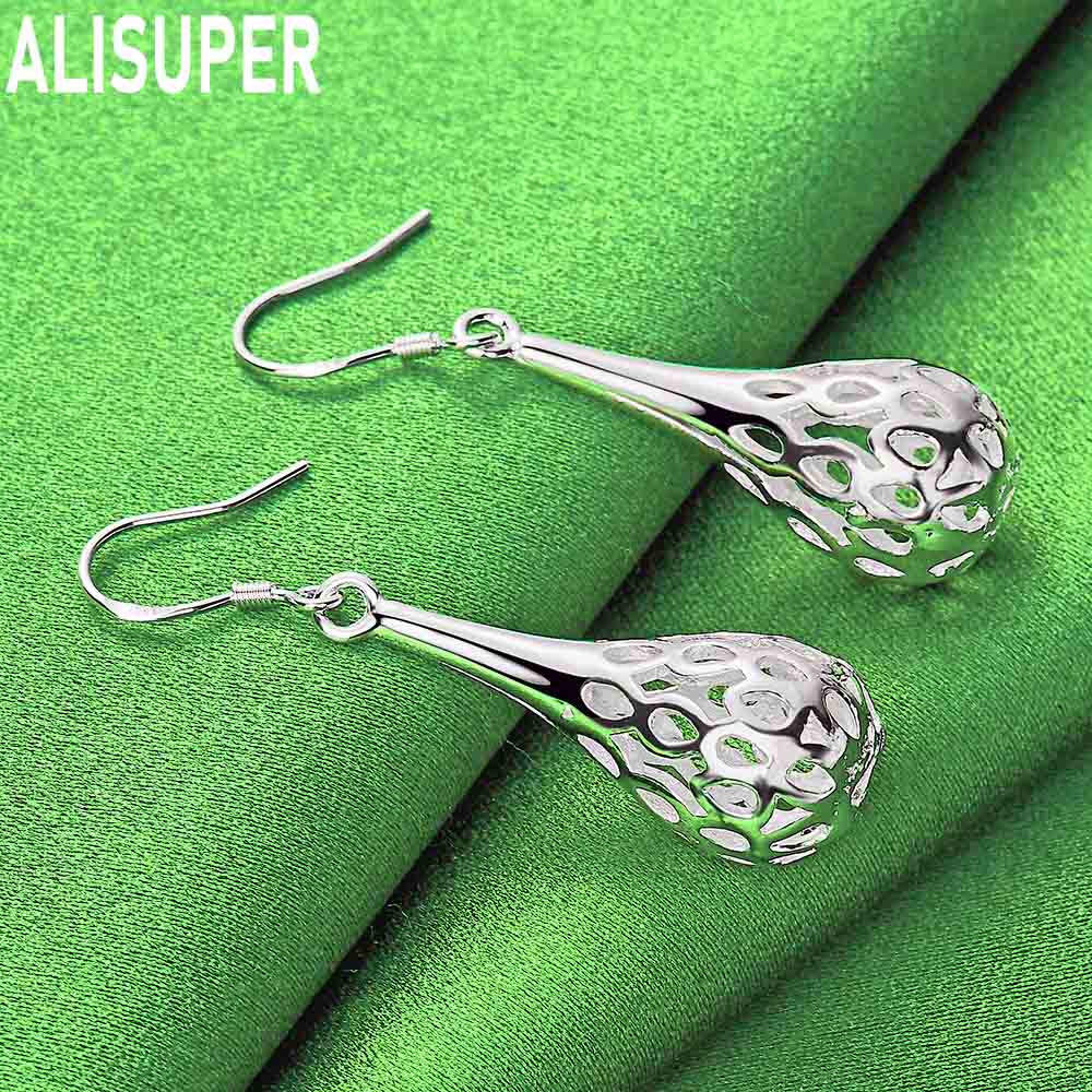 925 Sterling Silver Ethnic Style Hollowed-Out Cage-Shaped Teardrop Earrings - Fashionable Evening Jewelry