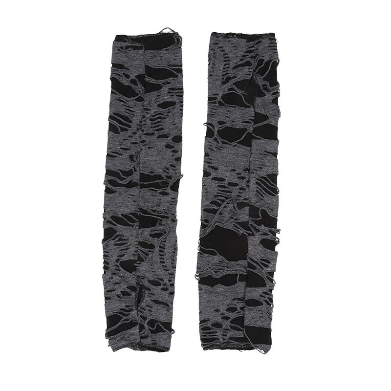 Women Punk Winter Ripped Arm Warmer Knitted Stretchy Soft Fingerless Gloves for Christmas Halloween Party Costume