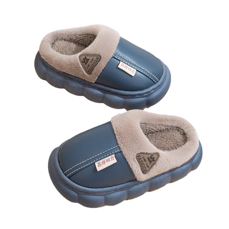 Winter waterproof cotton slippers boys fleece warm thick bottom non-slip indoor home parent-child cotton drag girls