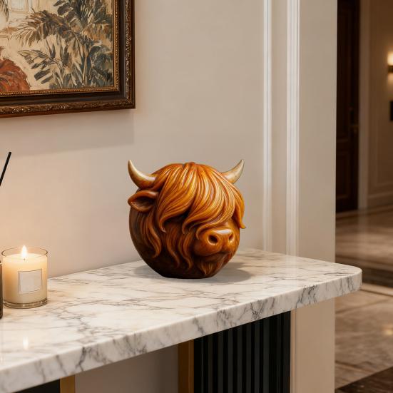 Yousheng Highland Cow Stone Resin Highland Cow Head Ornament Decorative Scottish Cow Collectible for Home Office Farmhouse Desk Shelf Decoration