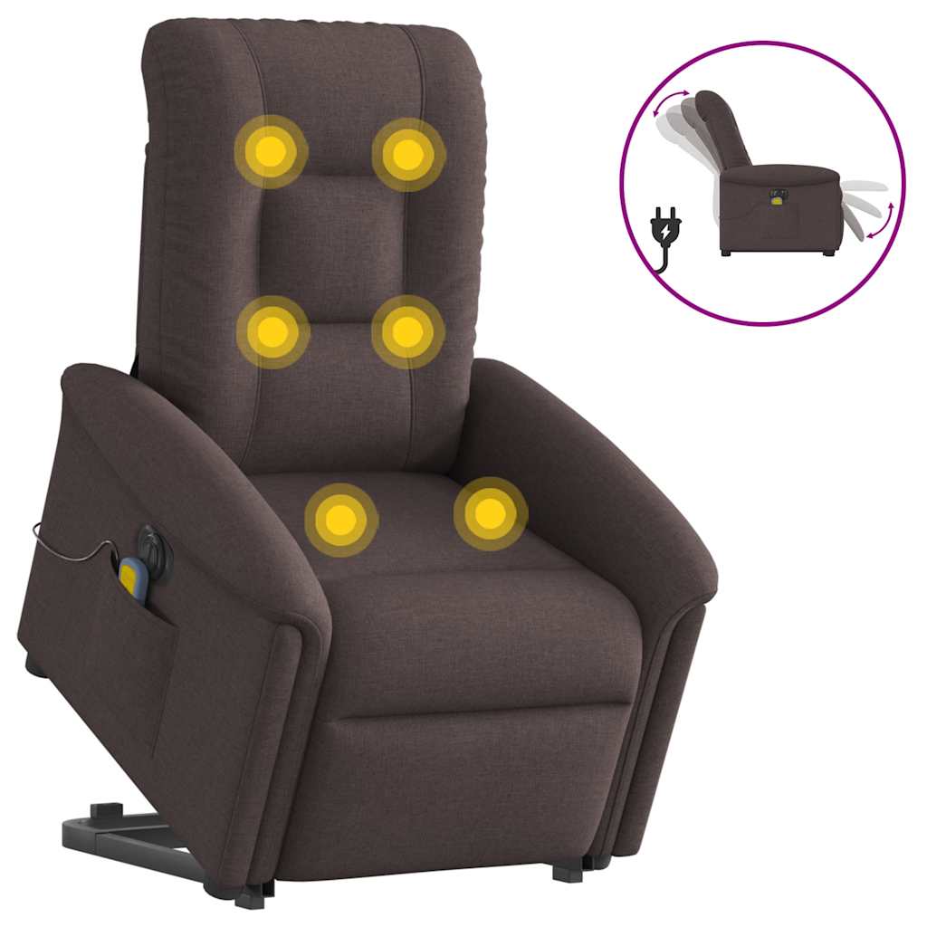 Electric Massage Recliner with Rising Function Dark Brown Fabric