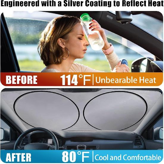 American Flag Car Windshield Sun Shade Foldable Sunshade Front Window Cover Sun Visor Protector Accessories (59X27.5 Inches)